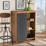 Caspian Modern and Contemporary Two-Tone Grey and Oak Brown Finished Wood Shoe Cabinet