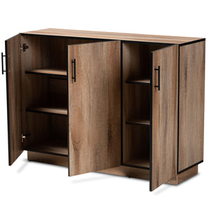 Patton Modern and Contemporary Natural Oak Finished Wood 3-Door Dining Room Sideboard Buffet