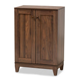 Nissa Stylish Walnut Brown 2-Door Shoe Storage Cabinet with 3 Shelves - Organize Your Entryway Today!