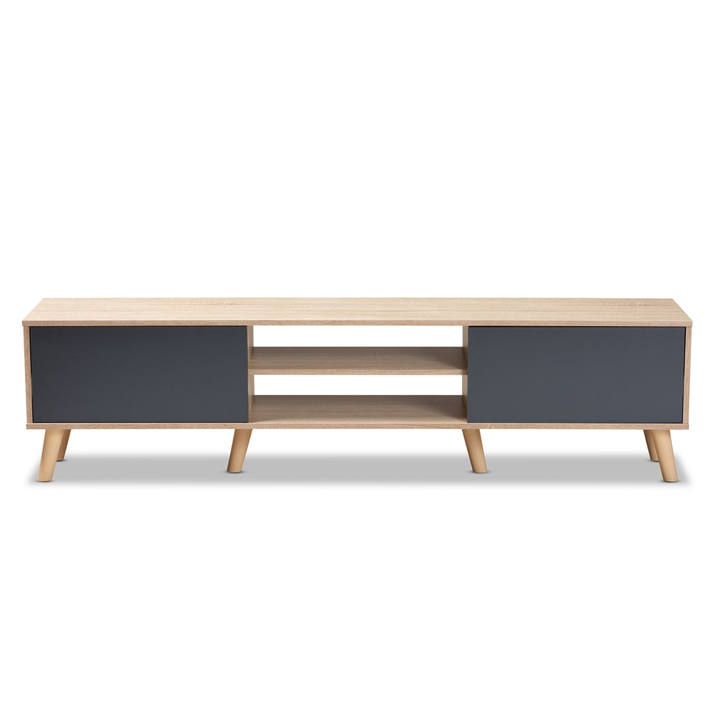 Clapton Modern and Contemporary Two-Tone Grey and Oak Brown Finished Wood TV Stand