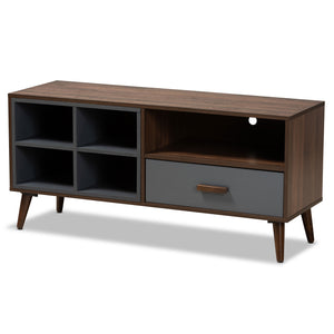 Garrick Modern and Contemporary Two-Tone Grey and Walnut Brown Finished Wood 1-Drawer TV Stand