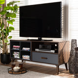 Garrick Modern and Contemporary Two-Tone Grey and Walnut Brown Finished Wood 1-Drawer TV Stand