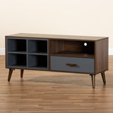 Garrick Modern and Contemporary Two-Tone Grey and Walnut Brown Finished Wood 1-Drawer TV Stand