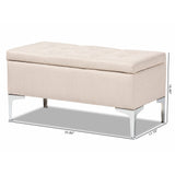 Baxton Studio Mabel Modern and Contemporary Transitional Beige Fabric Upholstered and Silver Finished Metal Storage Ottoman