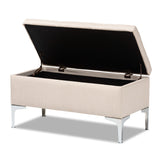 Baxton Studio Mabel Modern and Contemporary Transitional Beige Fabric Upholstered and Silver Finished Metal Storage Ottoman