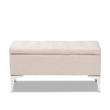 Baxton Studio Mabel Modern and Contemporary Transitional Beige Fabric Upholstered and Silver Finished Metal Storage Ottoman