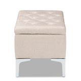 Baxton Studio Mabel Modern and Contemporary Transitional Beige Fabric Upholstered and Silver Finished Metal Storage Ottoman