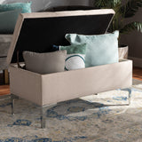 Baxton Studio Mabel Modern and Contemporary Transitional Beige Fabric Upholstered and Silver Finished Metal Storage Ottoman