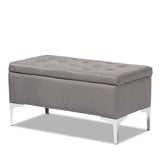 Baxton Studio Mabel Modern and Contemporary Transitional Grey Fabric Upholstered and Silver Finished Metal Storage Ottoman