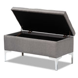 Baxton Studio Mabel Modern and Contemporary Transitional Grey Fabric Upholstered and Silver Finished Metal Storage Ottoman