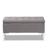 Baxton Studio Mabel Modern and Contemporary Transitional Grey Fabric Upholstered and Silver Finished Metal Storage Ottoman