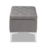 Baxton Studio Mabel Modern and Contemporary Transitional Grey Fabric Upholstered and Silver Finished Metal Storage Ottoman