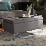 Baxton Studio Mabel Modern and Contemporary Transitional Grey Fabric Upholstered and Silver Finished Metal Storage Ottoman