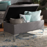 Baxton Studio Mabel Modern and Contemporary Transitional Grey Fabric Upholstered and Silver Finished Metal Storage Ottoman