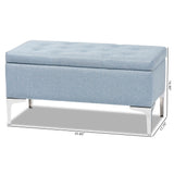 Baxton Studio Mabel Modern and Contemporary Transitional Light Blue Fabric Upholstered and Silver Finished Metal Storage Ottoman