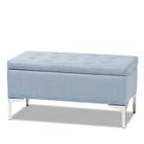 Baxton Studio Mabel Modern and Contemporary Transitional Light Blue Fabric Upholstered and Silver Finished Metal Storage Ottoman