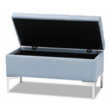 Baxton Studio Mabel Modern and Contemporary Transitional Light Blue Fabric Upholstered and Silver Finished Metal Storage Ottoman