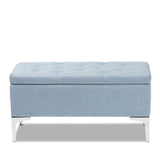 Baxton Studio Mabel Modern and Contemporary Transitional Light Blue Fabric Upholstered and Silver Finished Metal Storage Ottoman