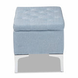 Baxton Studio Mabel Modern and Contemporary Transitional Light Blue Fabric Upholstered and Silver Finished Metal Storage Ottoman