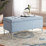 Baxton Studio Mabel Modern and Contemporary Transitional Light Blue Fabric Upholstered and Silver Finished Metal Storage Ottoman