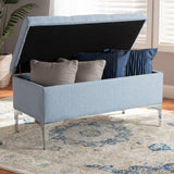 Baxton Studio Mabel Modern and Contemporary Transitional Light Blue Fabric Upholstered and Silver Finished Metal Storage Ottoman