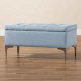 Baxton Studio Mabel Modern and Contemporary Transitional Light Blue Fabric Upholstered and Silver Finished Metal Storage Ottoman