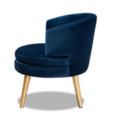 Baxton Studio Baptiste Glam and Luxe Navy Blue Velvet Fabric Upholstered and Gold Finished Wood Accent Chair