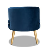 Baxton Studio Baptiste Glam and Luxe Navy Blue Velvet Fabric Upholstered and Gold Finished Wood Accent Chair