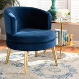 Baxton Studio Baptiste Glam and Luxe Navy Blue Velvet Fabric Upholstered and Gold Finished Wood Accent Chair