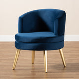 Baxton Studio Baptiste Glam and Luxe Navy Blue Velvet Fabric Upholstered and Gold Finished Wood Accent Chair