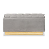 Baxton Studio Powell Glam and Luxe Grey Velvet Fabric Upholstered and Gold PU Leather Storage Ottoman