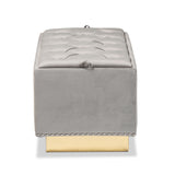 Baxton Studio Powell Glam and Luxe Grey Velvet Fabric Upholstered and Gold PU Leather Storage Ottoman