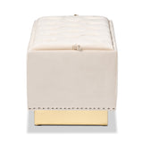 Baxton Studio Powell Glam and Luxe Beige Velvet Fabric Upholstered and Gold PU Leather Storage Ottoman