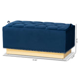 Baxton Studio Powell Glam and Luxe Navy Blue Velvet Fabric Upholstered and Gold PU Leather Storage Ottoman