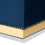 Baxton Studio Powell Glam and Luxe Navy Blue Velvet Fabric Upholstered and Gold PU Leather Storage Ottoman