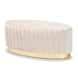 Kirana Glam and Luxe Velvet Fabric Upholstered and Gold PU Leather Ottoman