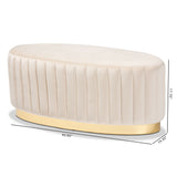 Baxton Studio Kirana Glam and Luxe Beige Velvet Fabric Upholstered and Gold PU Leather Ottoman