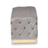 Baxton Studio Corrine Glam and Luxe Grey Velvet Fabric Upholstered and Gold PU Leather Ottoman