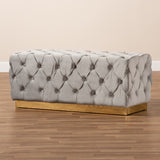 Baxton Studio Corrine Glam and Luxe Grey Velvet Fabric Upholstered and Gold PU Leather Ottoman
