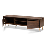 Landen Mid-Century Modern Walnut Brown and Gold Finished Wood TV Stand