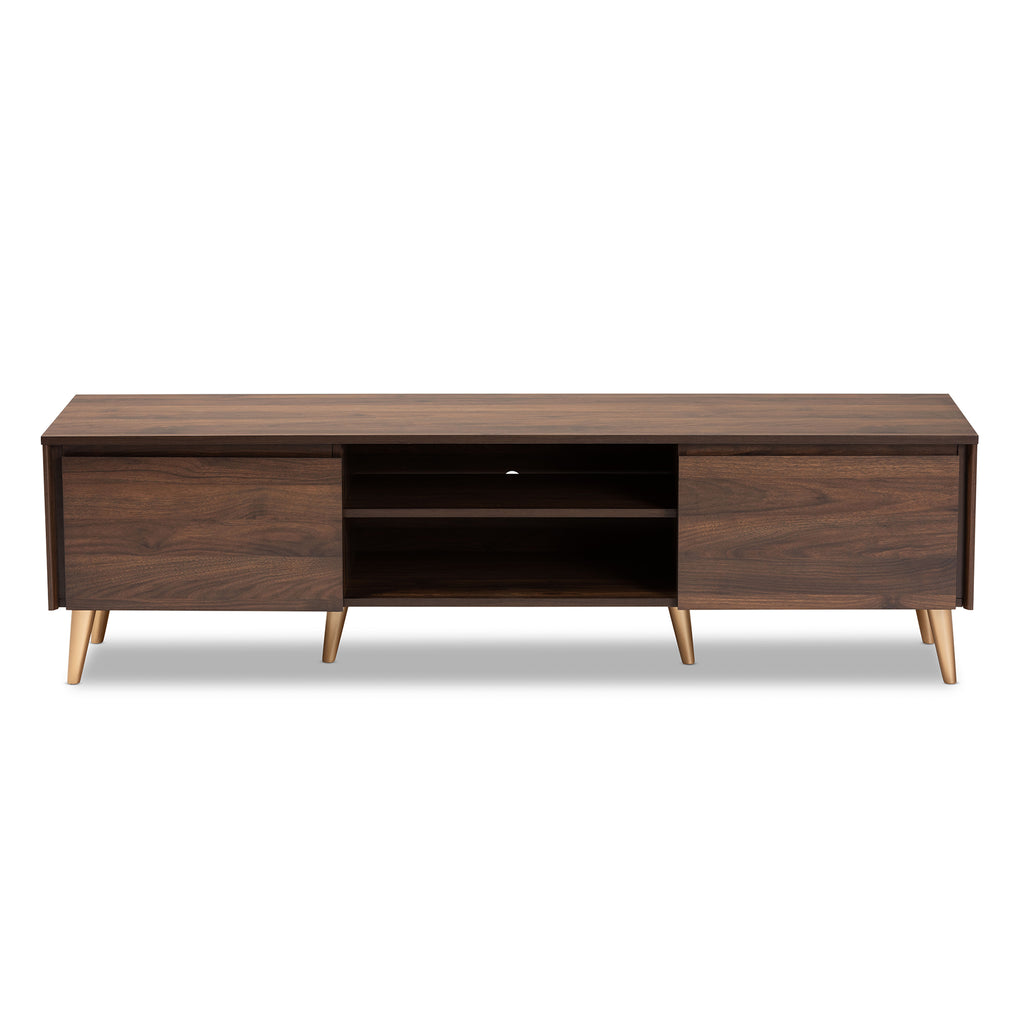 Landen Mid-Century Modern Walnut Brown and Gold Finished Wood TV Stand