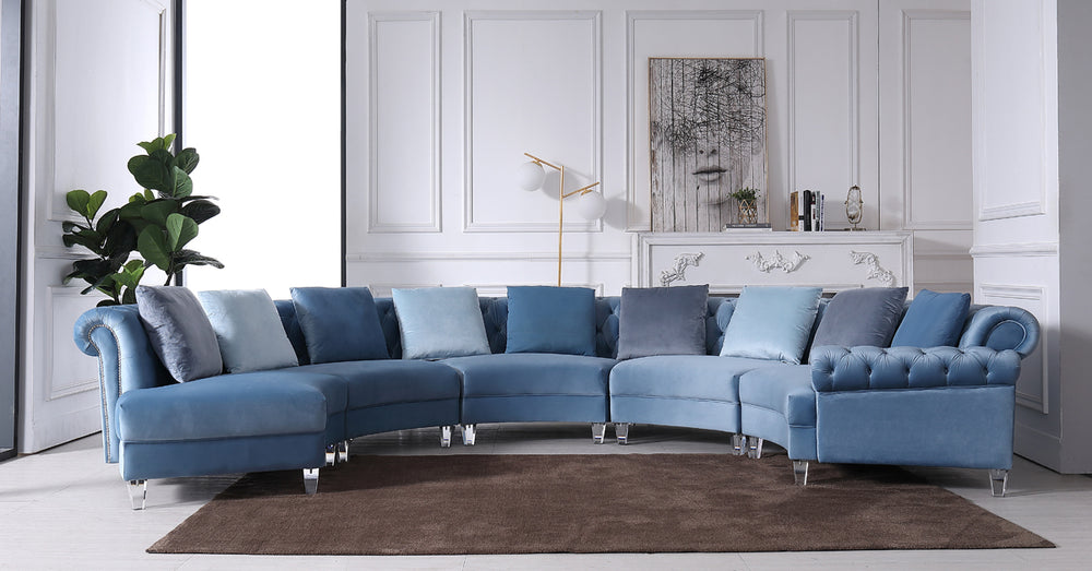 VIG Furniture Divani Casa Darla - Modern Blue Velvet Curved Sectional Sofa VG2T1124-5P-BLU