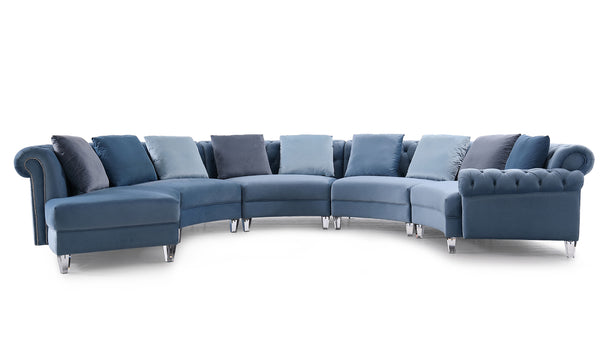 VIG Furniture Divani Casa Darla - Modern Blue Velvet Curved Sectional Sofa VG2T1124-5P-BLU