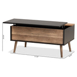 Baxton Studio Jensen Modern and Contemporary Two-Tone Black and Rustic Brown Finished Wood Lift Top Coffee Table with Storage Compartment