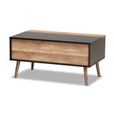 Jensen Modern and Contemporary Two-Tone Black and Rustic Brown Finished Wood Lift Top Coffee Table with Storage Compartment