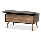 Baxton Studio Jensen Modern and Contemporary Two-Tone Black and Rustic Brown Finished Wood Lift Top Coffee Table with Storage Compartment