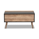 Baxton Studio Jensen Modern and Contemporary Two-Tone Black and Rustic Brown Finished Wood Lift Top Coffee Table with Storage Compartment