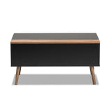 Baxton Studio Jensen Modern and Contemporary Two-Tone Black and Rustic Brown Finished Wood Lift Top Coffee Table with Storage Compartment