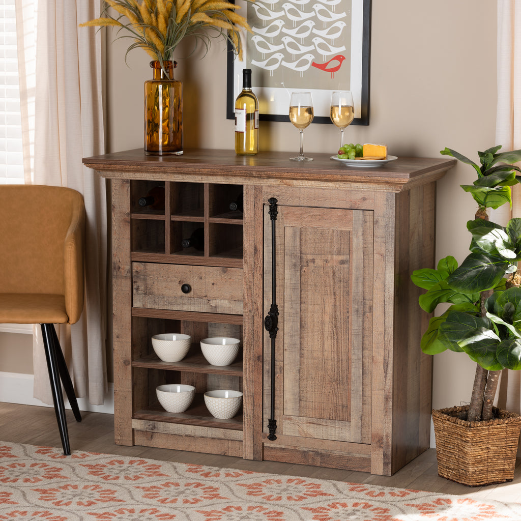 Baxton Studio Albert Modern and Contemporary Farmhouse Rustic Oak Brown Finished Wood 1-Door Dining Room Sideboard Buffet