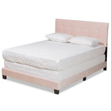 Caprice Modern and Contemporary Glam Light Pink Velvet Fabric Upholstered Queen Size Panel Bed